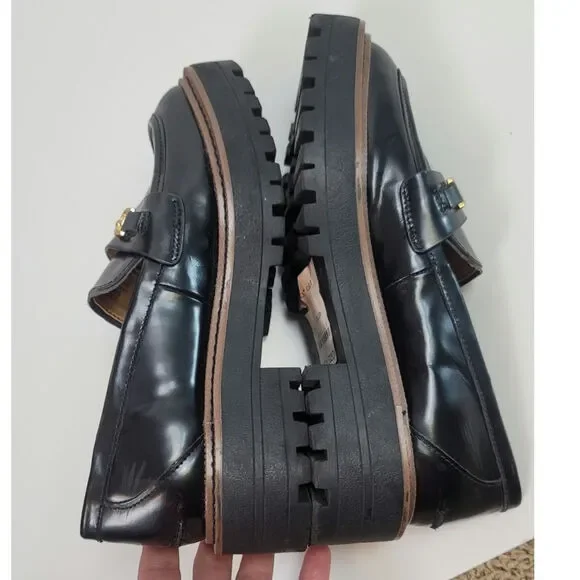SAM EDELMAN LAURS PLATFORM LOAFERS IN BLACK PATENT LEATHER, SZ 6 - Picture 11 of 16